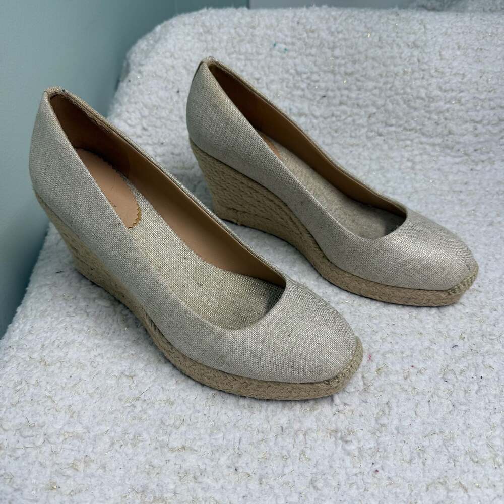 J.Crew Women's Metallic Linen Espadrille Wedge Heels Size 7 Summer Garden Party